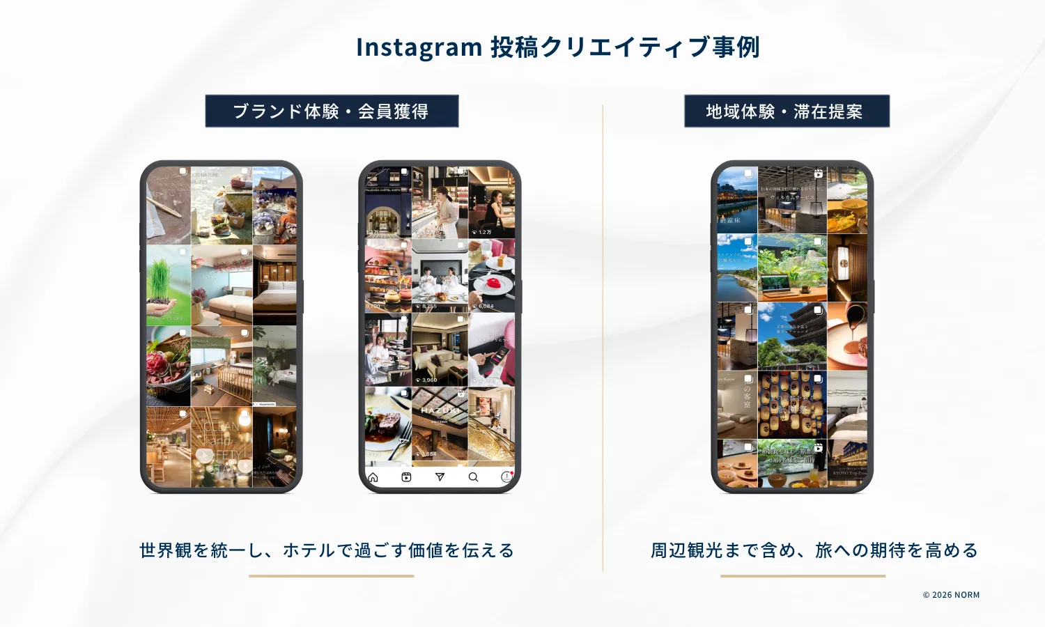 ホテルの世界観や滞在体験、周辺観光を伝えるInstagram投稿のクリエイティブ事例